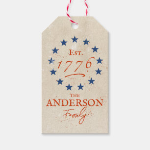 1776 American Stars and Family Name Gift Tags