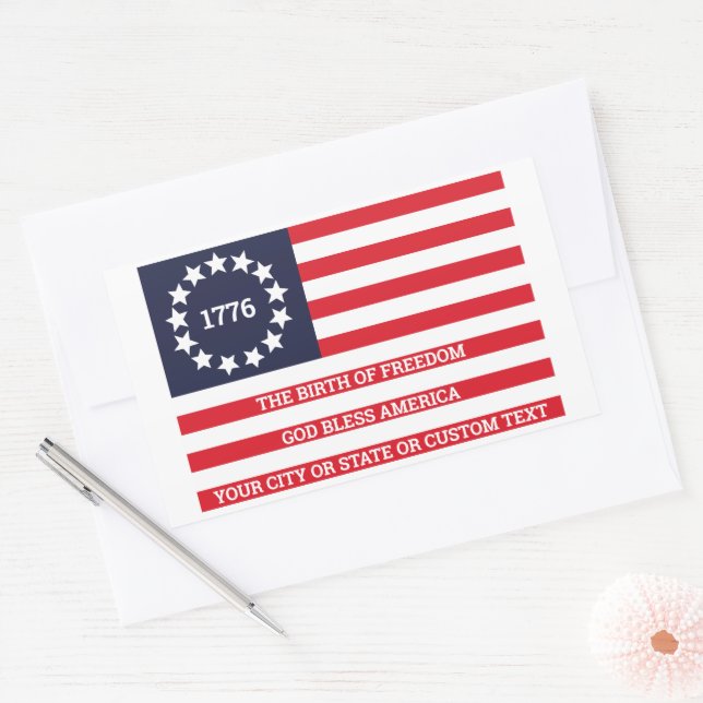 1776 Flag Optional Text American Betsy Ross Rectangular Sticker (Envelope)