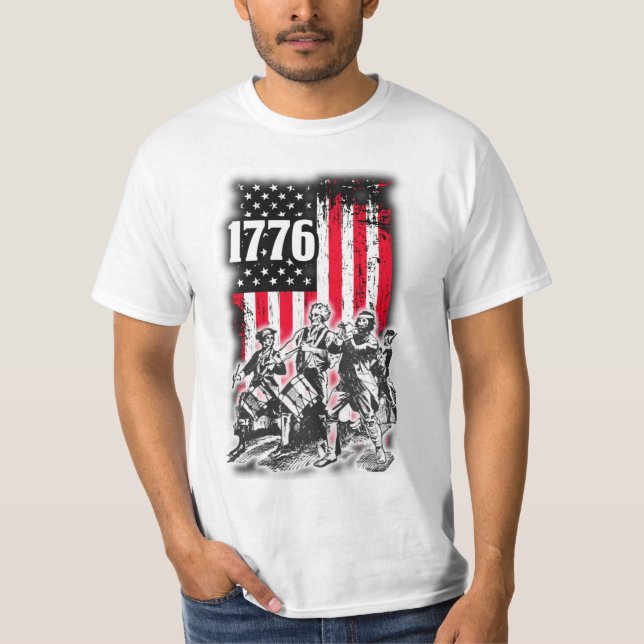 1776 Flag with image of Spirit of 76 Musicians  T-Shirt (Front)