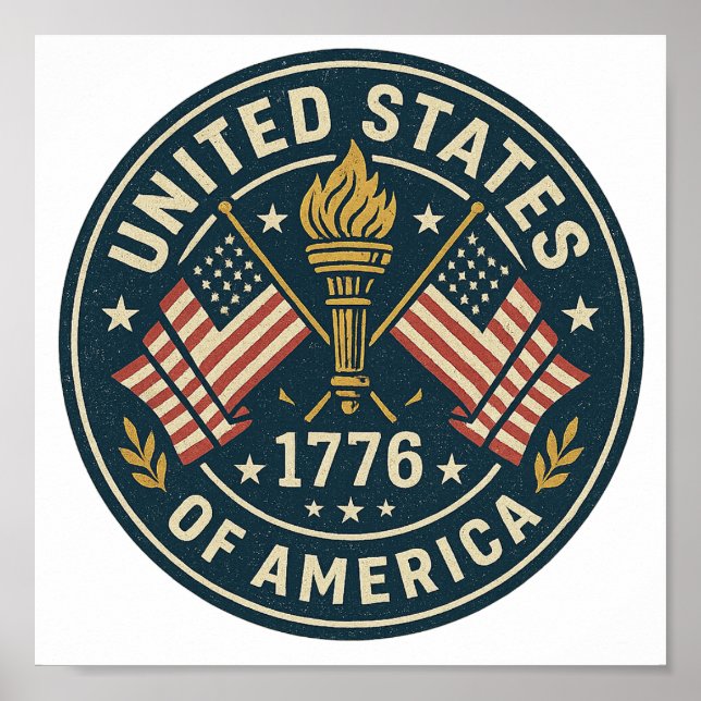 1776 Liberty Torch — Vintage Americana Seal Poster (Front)