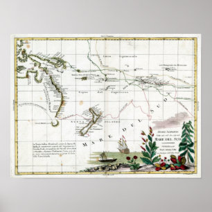 1776 Map of Captain Cook's Voyages Poster