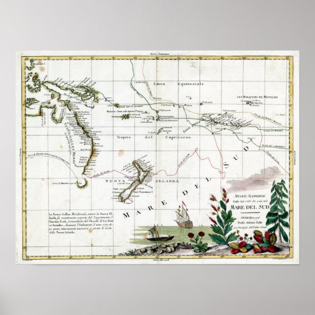 1776 Map of Captain Cook's Voyages Poster (Front)