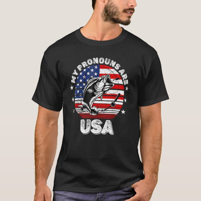 1776 My Pronouns Are USA Fishing Patriotic T-Shirt (Front)