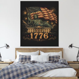 1776 Patriotic American Flag Statue of Liberty Canvas Print