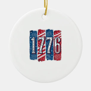 1776 Patriotic Fireworks Vintage Vector Design_1 Ceramic Tree Decoration