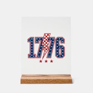 1776 Patriotic Lightning Bolt Vintage Graphic Tee_ Acrylic Sign
