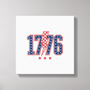 1776 Patriotic Lightning Bolt Vintage Graphic Tee_ Canvas Print