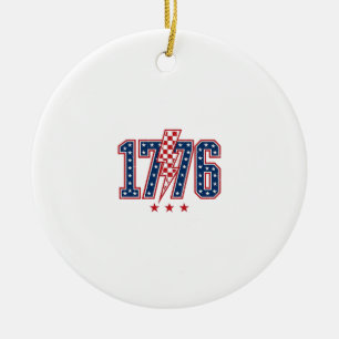 1776 Patriotic Lightning Bolt Vintage Graphic Tee_ Ceramic Tree Decoration