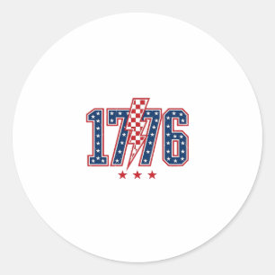 1776 Patriotic Lightning Bolt Vintage Graphic Tee_ Classic Round Sticker