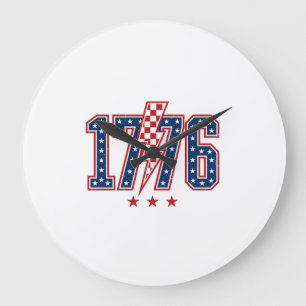 1776 Patriotic Lightning Bolt Vintage Graphic Tee_ Large Clock