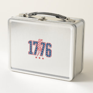 1776 Patriotic Lightning Bolt Vintage Graphic Tee_ Metal Lunch Box
