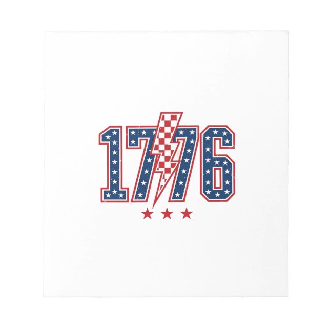 1776 Patriotic Lightning Bolt Vintage Graphic Tee_ Notepad (Front)