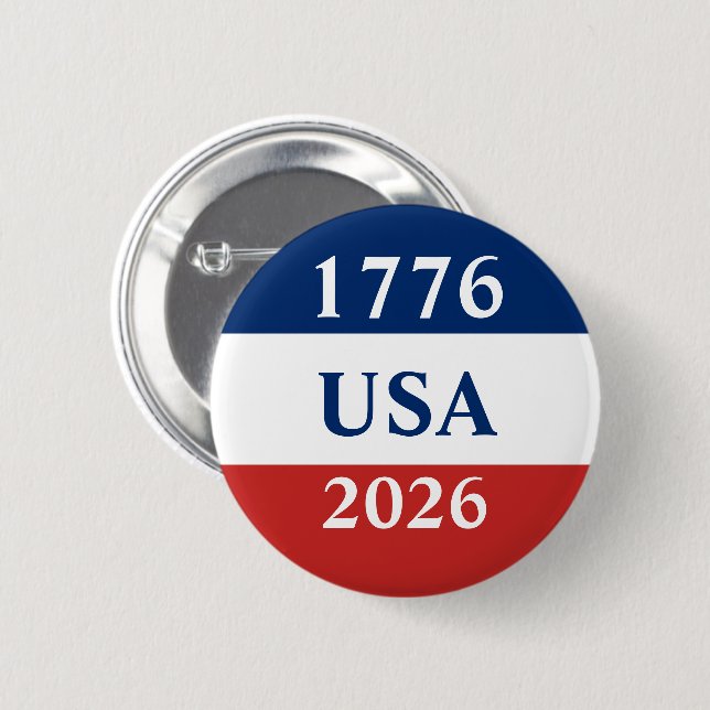 1776 USA 2026 Red White and Blue Patriotic 6 Cm Round Badge (Front & Back)