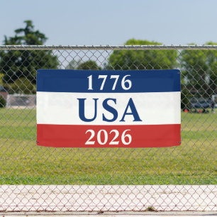 1776 USA 2026 Red White and Blue Patriotic Banner