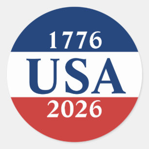 1776 USA 2026 Red White and Blue Patriotic Classic Round Sticker