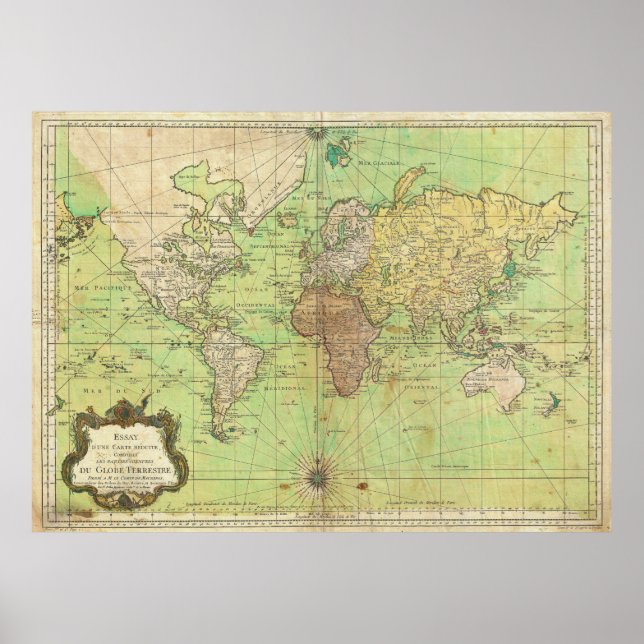 1778 Bellin Nautical Chart or Map of the World (Front)