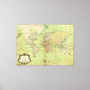 1778 Bellin Nautical Chart or Map of the World Canvas Print