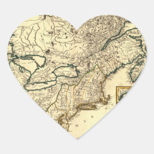 1778 Map of Canada and the United States Heart Sticker