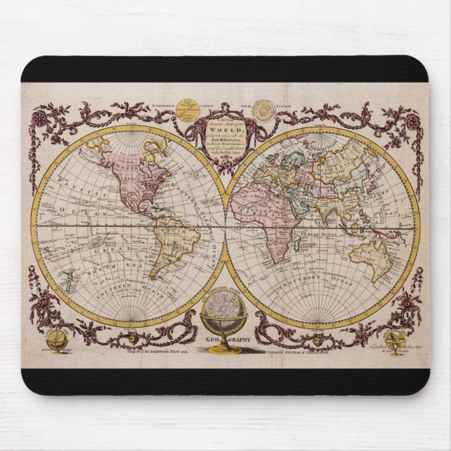 1782 Map of the World by George Augustus Baldwyn Mouse Mat (Front)