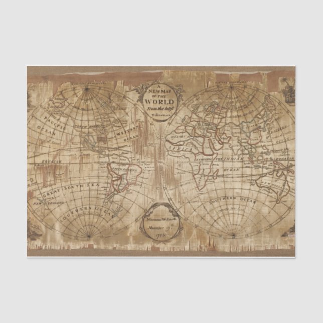 1783 Vintage Antique World Map with Embroidery Tissue Paper (Front)