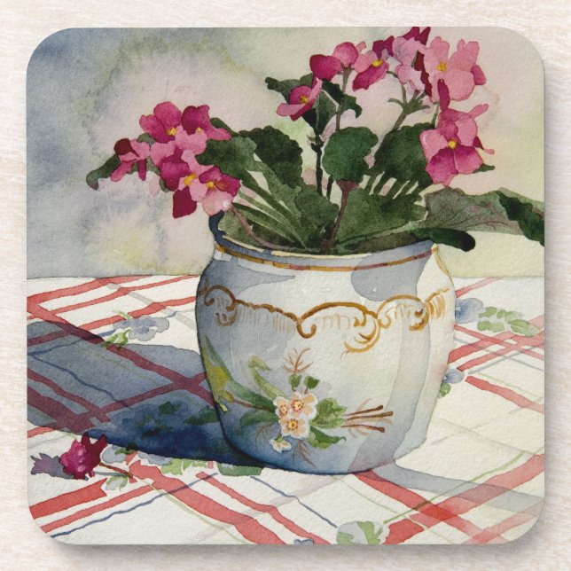 1790 African Violets in Blue Pot Coaster (Front)