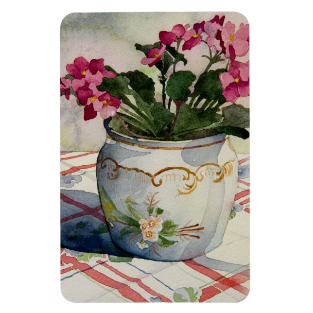 1790 African Violets in Blue Pot Magnet (Vertical)
