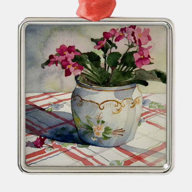 1790 African Violets in Blue Pot Metal Tree Decoration (Front)