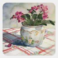 1790 African Violets in Blue Pot