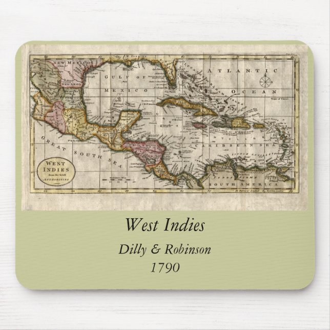 1790 Map of The West Indies by Dilly and Robinson Mouse Mat (Front)