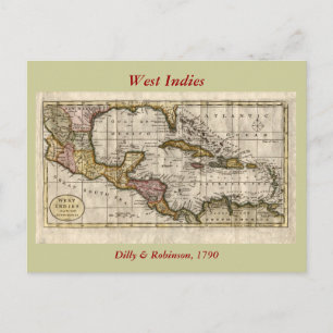 1790 Map of The West Indies by Dilly and Robinson Postcard