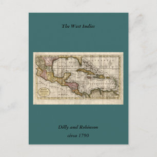 1790 Map of The West Indies by Dilly and Robinson Postcard