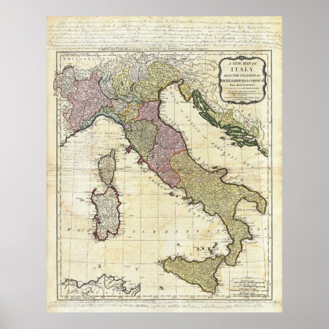 1794 Jean Baptiste Bourguignon D'Anville Italy Map Poster (Front)