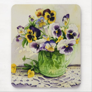 1794 Pansies in Green Glass Pitcher Mouse Mat