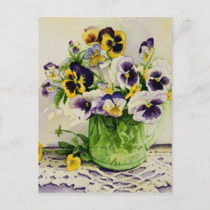 1794 Pansies in Green Glass Pitcher Postcard