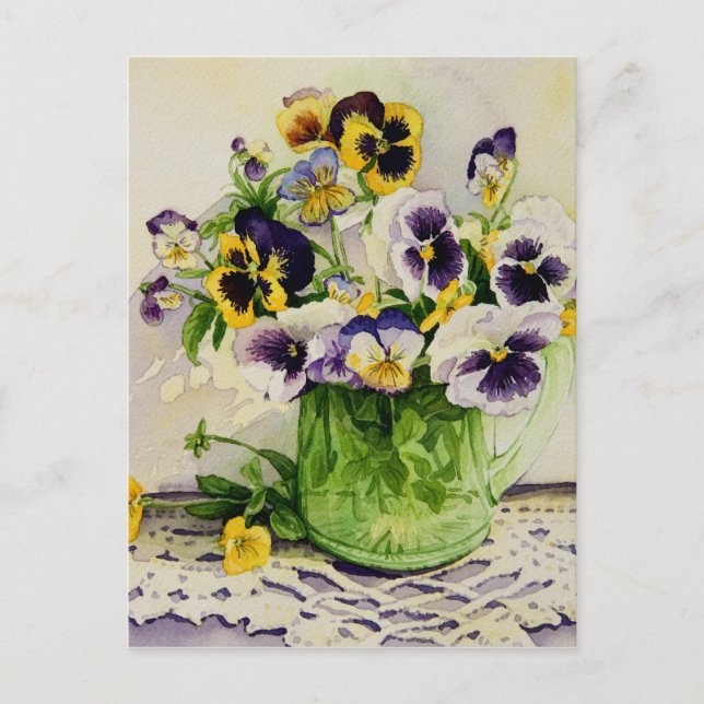 1794 Pansies in Green Glass Pitcher Postcard (Front)
