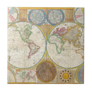1794 Samuel Dunn Map of the World in Hemispheres Tile