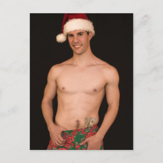 17979 Sexy Hunk Christmas Holiday Postcard