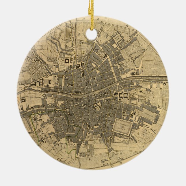 1797 Map of Dublin Ireland Ceramic Tree Decoration (Back)