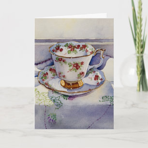 1799 Teacup on Linen Birthday Card