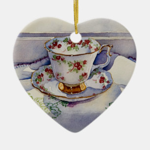 1799 Teacup on Linen Ceramic Tree Decoration