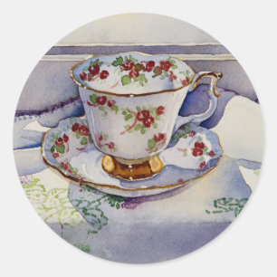 1799 Teacup on Linen Classic Round Sticker