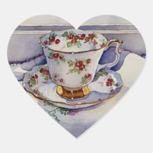 1799 Teacup on Linen Heart Sticker