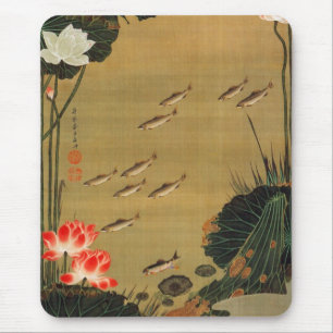 17. 蓮池遊魚図, 若冲 Pond with The Lotus, Jakuchū Mouse Mat