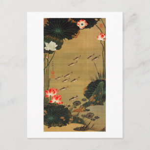 17. 蓮池遊魚図, 若冲 Pond with The Lotus, Jakuchū Postcard