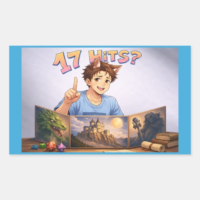 17 HITS? Funny RPG Anime T-Shirt | Dungeon Master  Rectangular Sticker (Front)