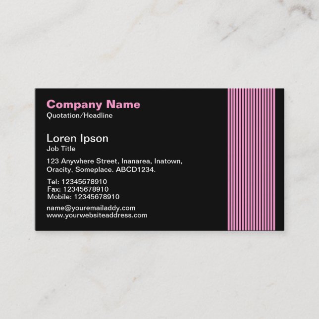 17 Lines - Pink and White on Black Business Card (Front)