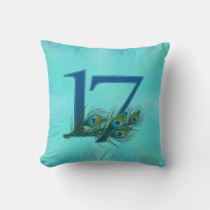 17 Peacock Feather Anniversary Elegant Cushion