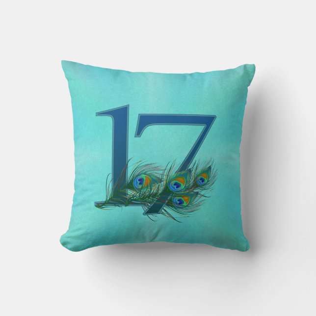 17 Peacock Feather Anniversary Elegant Cushion (Front)