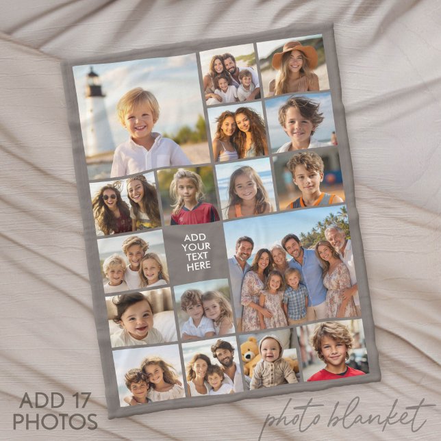 17 Photo Collage and Text - Can Edit Black Fleece Blanket (Photo Blanket - Fleece)