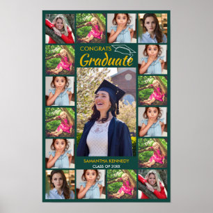 17 Photo Collage Template Congrats Grad 20XX Green Poster